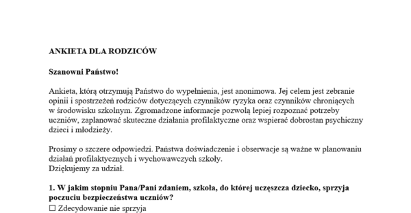 Ankiety diagnostyczne i ewaluacyjne 2025/2026 – Czynniki chroniące i ryzyka + Standardy Ochrony Małoletnich
