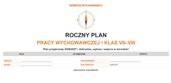 Niezbędnik wychowawcy 2026/2027 – plany pracy, Kompas Jutra, godziny bezpieczeństwa i tydzień projektowy