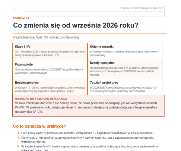Niezbędnik wychowawcy 2026/2027 – plany pracy, Kompas Jutra, godziny bezpieczeństwa i tydzień projektowy