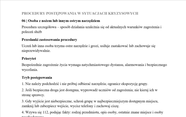 Procedury reagowania w sytuacjach kryzysowych – pełna dokumentacja dla szkół + materiały edukacyjne dla uczniów