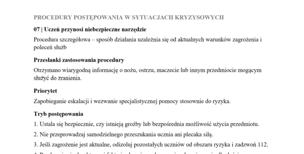 Procedury reagowania w sytuacjach kryzysowych – pełna dokumentacja dla szkół + materiały edukacyjne dla uczniów